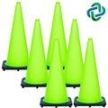 Gec Mr. Chain Traffic Cones, 28inH, 14in x 14in Base, 7 lbs, PVC, Safety Green, 6/Pack 97514-6